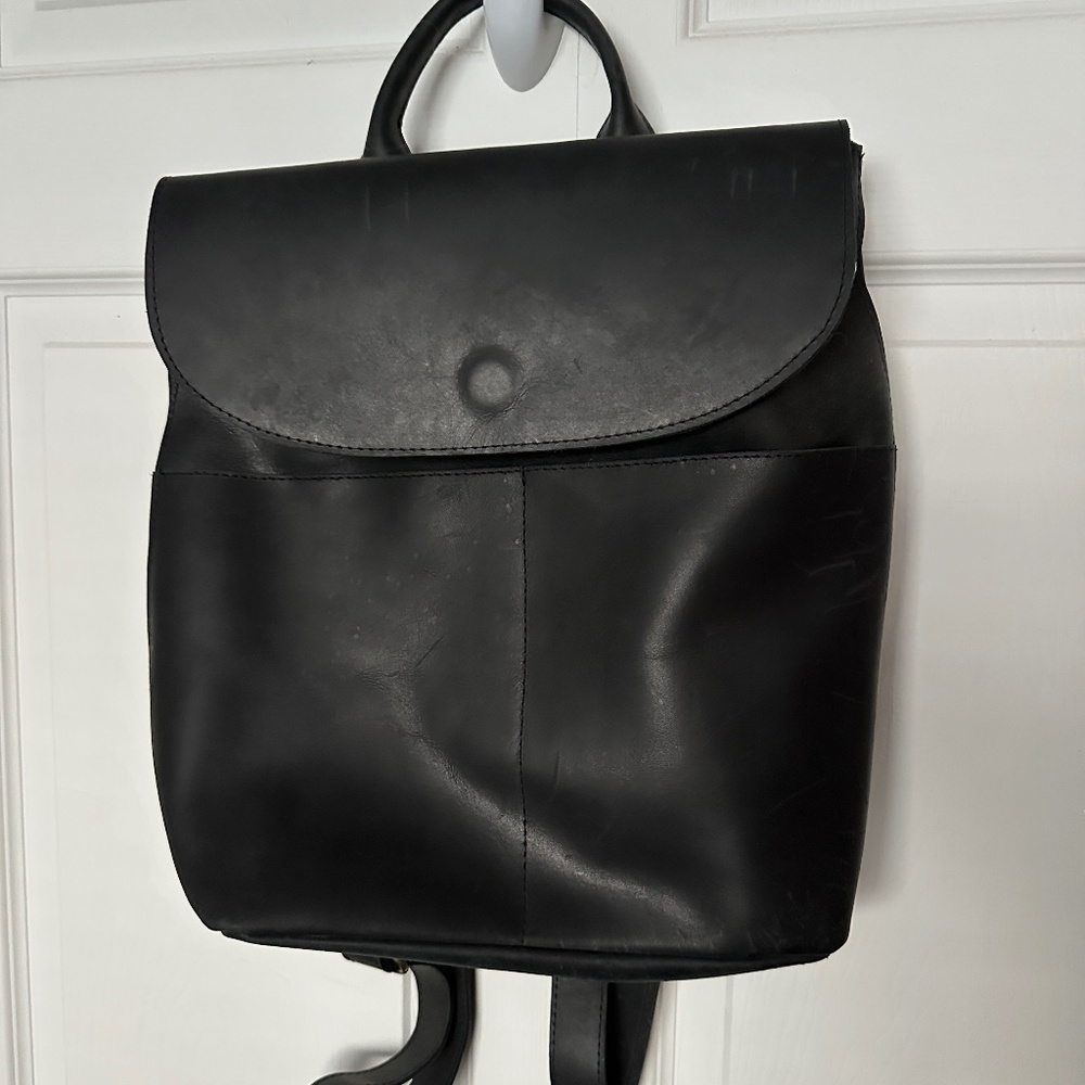 Able Black Leather Backpack
